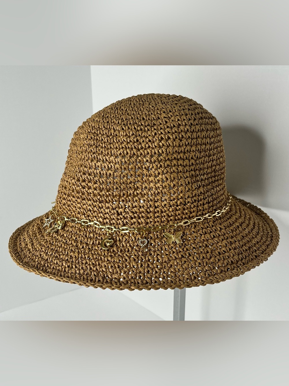 On 34th Charm Trim Paper Crochet Bucket Hat
